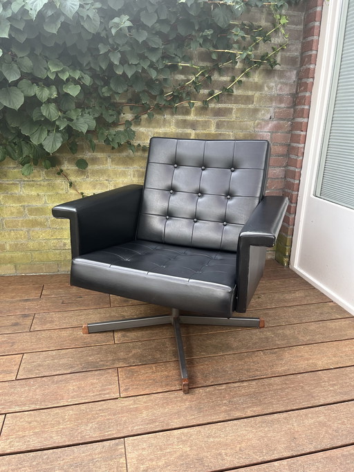 Mid-Century Leren Draai Fauteuil