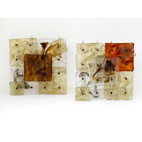 Image 1 of Paar Vintage wandlampen patchwork space age glas Venini Italië 1970