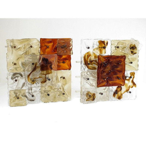 Image 1 of Paar Vintage wandlampen patchwork space age glas Venini Italië 1970