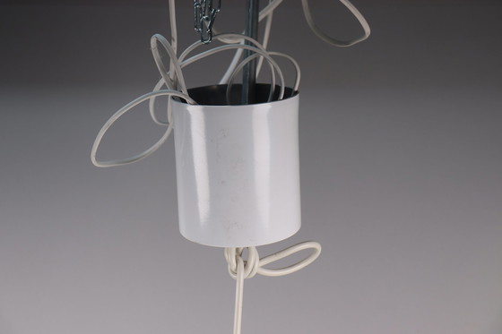 Image 1 of Hanglamp wit metaal en roestvrij staal D 50 cm 1960 Zweden