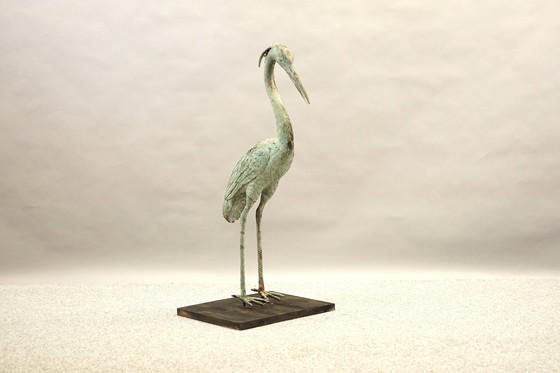 Image 1 of Hollywood Regency messing kraanvogel sculptuur, jaren 1960