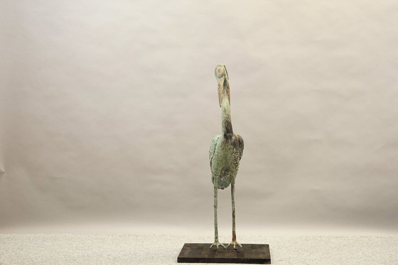 Image 1 of Hollywood Regency messing kraanvogel sculptuur, jaren 1960