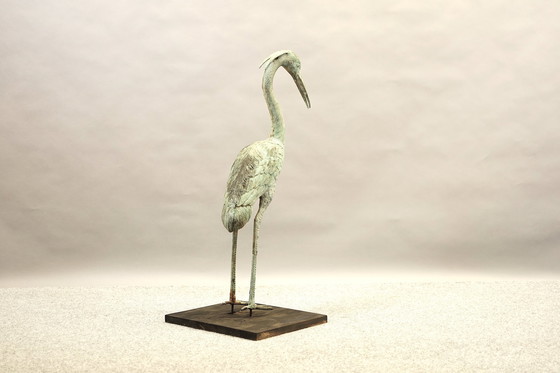 Image 1 of Hollywood Regency messing kraanvogel sculptuur, jaren 1960