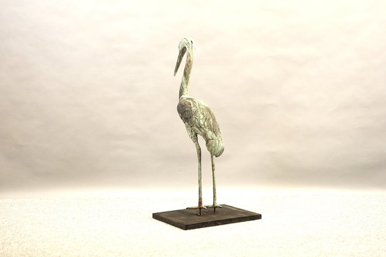 Image 1 of Hollywood Regency messing kraanvogel sculptuur, jaren 1960