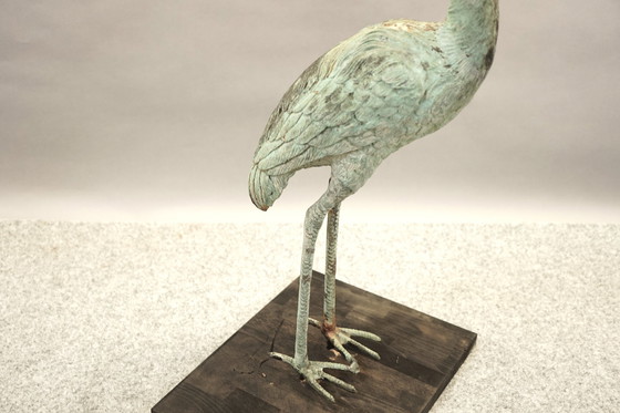 Image 1 of Hollywood Regency messing kraanvogel sculptuur, jaren 1960