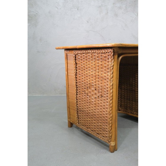 Image 1 of Vintage bamboe, rotan en teak bureau, Italiaans 1960