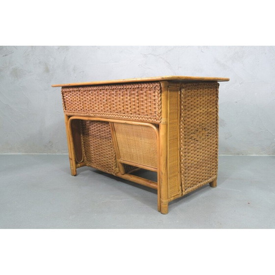 Image 1 of Vintage bamboe, rotan en teak bureau, Italiaans 1960