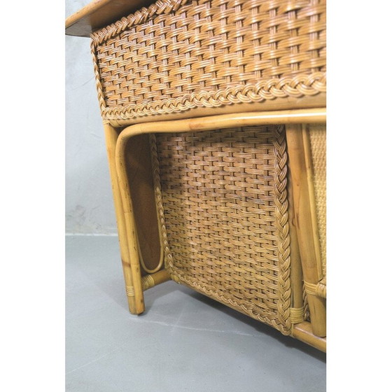 Image 1 of Vintage bamboe, rotan en teak bureau, Italiaans 1960