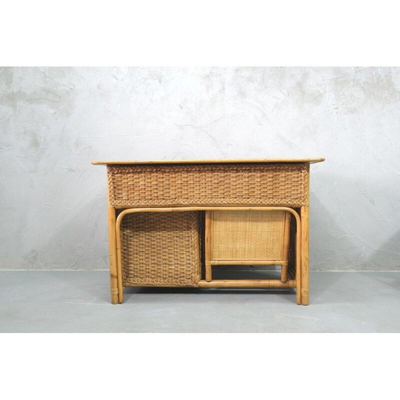 Image 1 of Vintage bamboe, rotan en teak bureau, Italiaans 1960