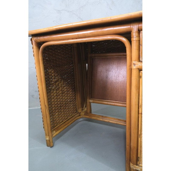 Image 1 of Vintage bamboe, rotan en teak bureau, Italiaans 1960