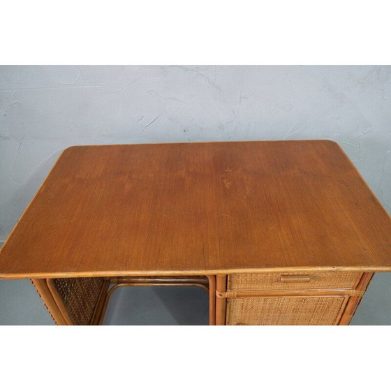 Image 1 of Vintage bamboe, rotan en teak bureau, Italiaans 1960