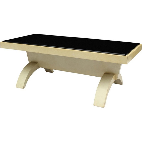Image 1 of Vintage zwarte opaline en perkamenten salontafel, 1940