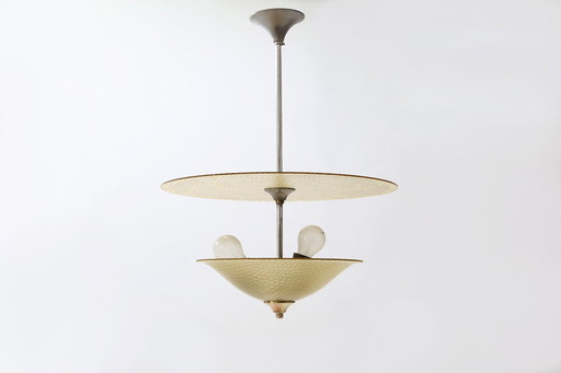 Art Deco gebeeldhouwde glazen hanglamp, Frankrijk 1930S