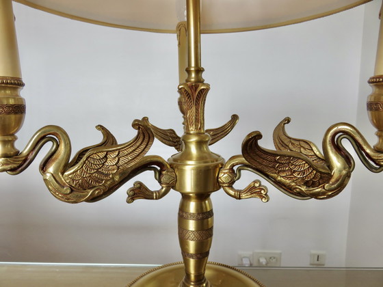 Image 1 of Empire stijl Lucien Gau lamp in massief brons verguld met helder goud