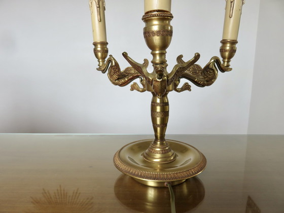 Image 1 of Empire stijl Lucien Gau lamp in massief brons verguld met helder goud