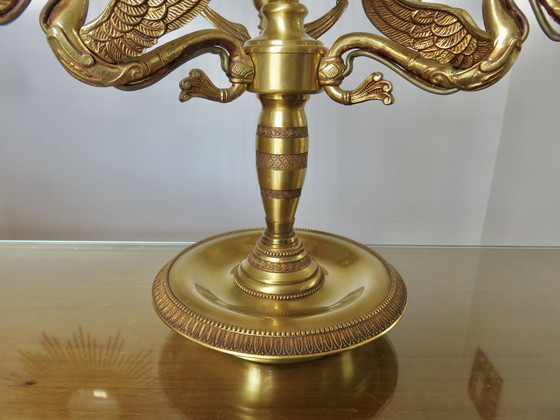 Image 1 of Empire stijl Lucien Gau lamp in massief brons verguld met helder goud