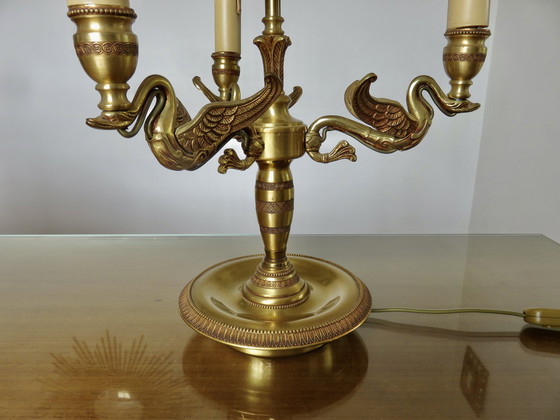 Image 1 of Empire stijl Lucien Gau lamp in massief brons verguld met helder goud