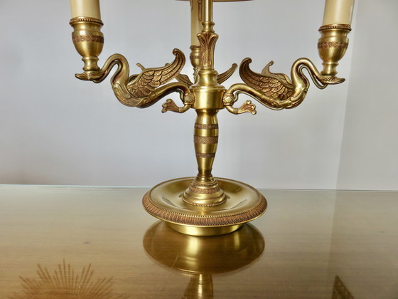 Image 1 of Empire stijl Lucien Gau lamp in massief brons verguld met helder goud