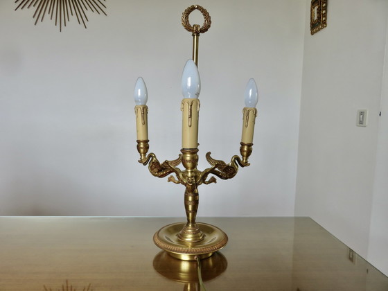 Image 1 of Empire stijl Lucien Gau lamp in massief brons verguld met helder goud