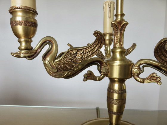 Image 1 of Empire stijl Lucien Gau lamp in massief brons verguld met helder goud