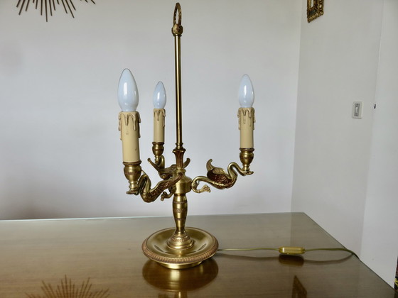 Image 1 of Empire stijl Lucien Gau lamp in massief brons verguld met helder goud