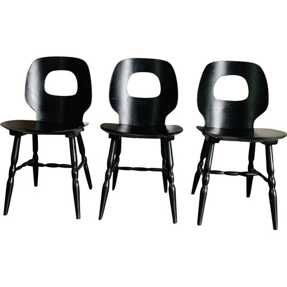 Image 1 of Set van 3 vintage oogstoelen in thermogevormd massief beuken van Baumann