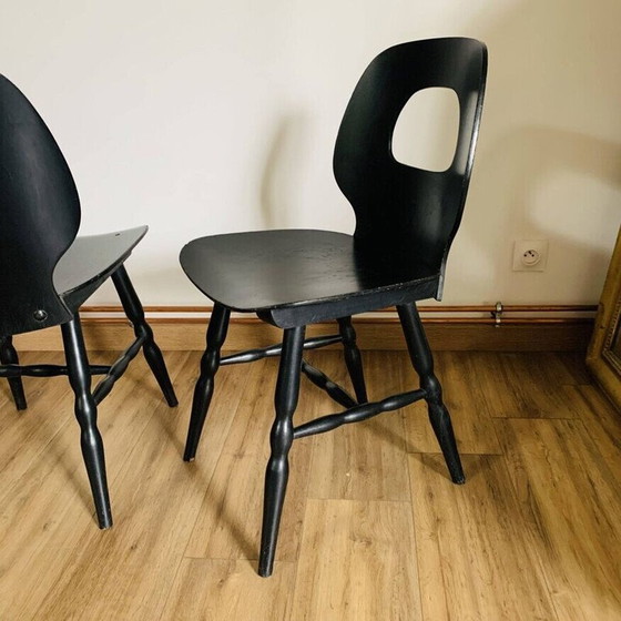 Image 1 of Set van 3 vintage oogstoelen in thermogevormd massief beuken van Baumann