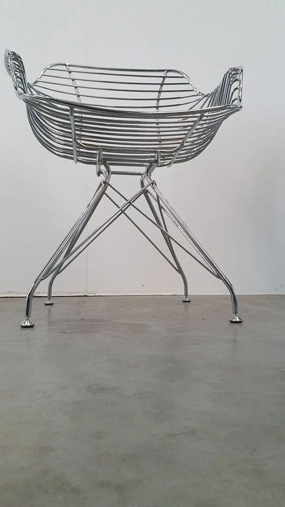 Image 1 of 6 Design Wire Chairs Chroom Met Cognac Seat Pads