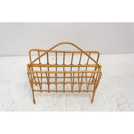 Image 1 of Tijdschriftenrek van riet, Mid century, Tsjecho-Slowakije 1960