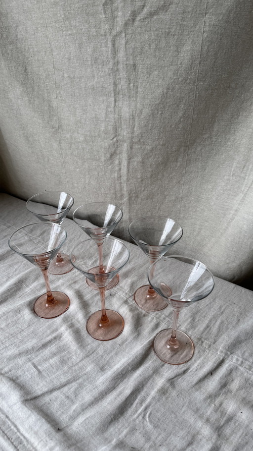 6X Champagne / Martini Coupe, Licht Roze, Luminarc