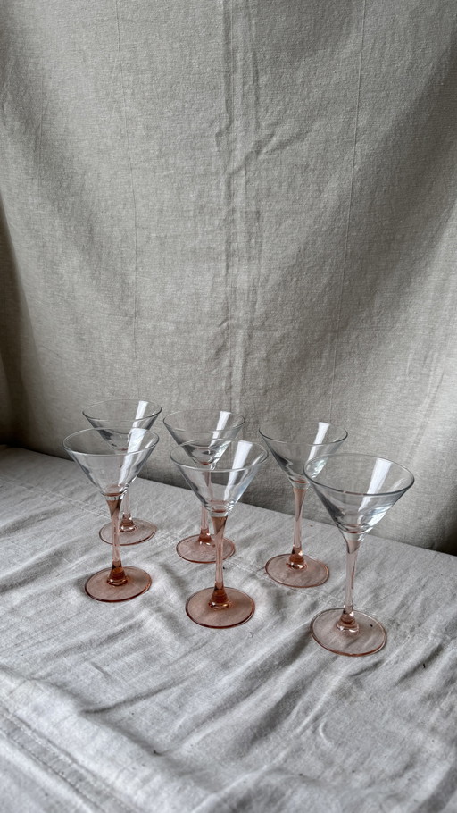 6X Champagne / Martini Coupe, Licht Roze, Luminarc