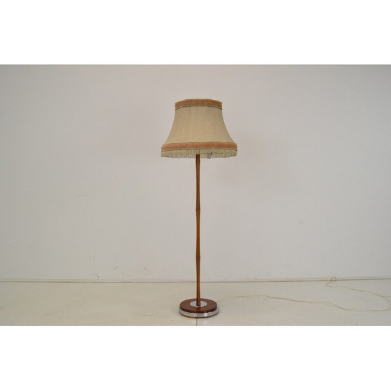 Image 1 of Vintage vloerlamp van stof, hout en chroom, Duitsland 1960