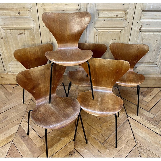 Image 1 of Set van 6 vintage stoelen van Arne Jacobsen