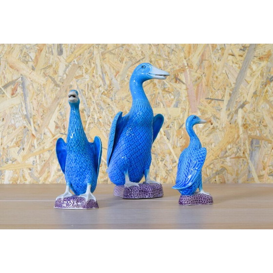 Image 1 of Set van 3 vintage turquoise Chinese porseleinen eenden, 1950