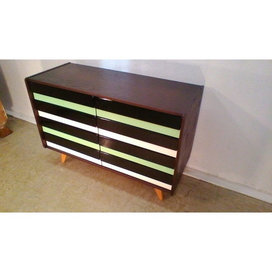 Image 1 of Retro vintage houten dressoir, gebeitst eiken, in groen en bruin van Jiří Jiroutka, 1960