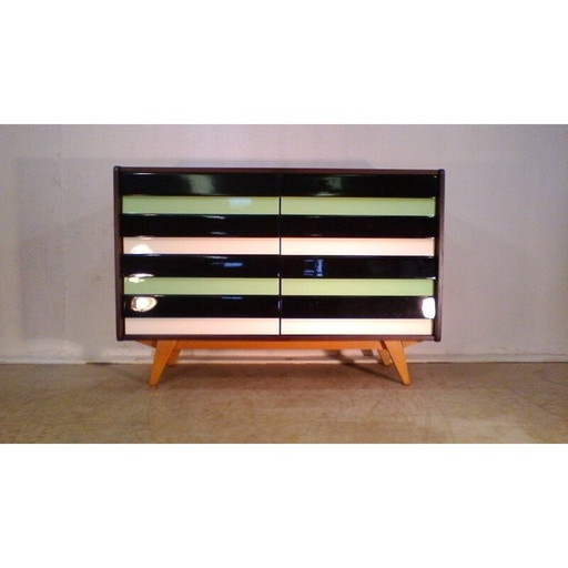 Retro vintage houten dressoir, gebeitst eiken, in groen en bruin van Jiří Jiroutka, 1960