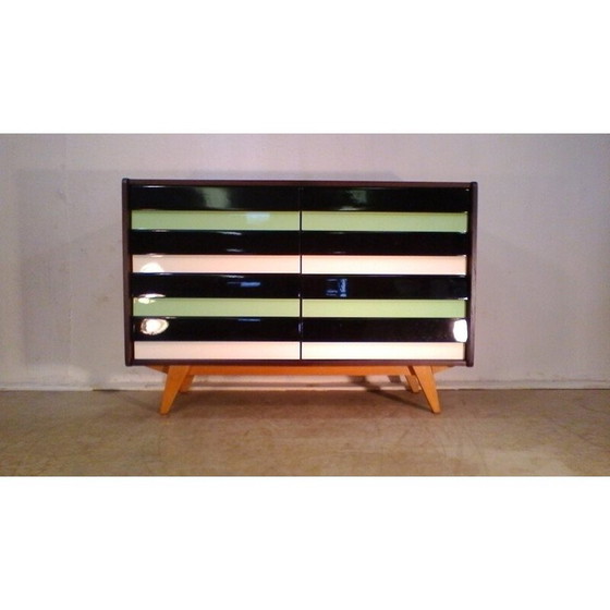 Image 1 of Retro vintage houten dressoir, gebeitst eiken, in groen en bruin van Jiří Jiroutka, 1960