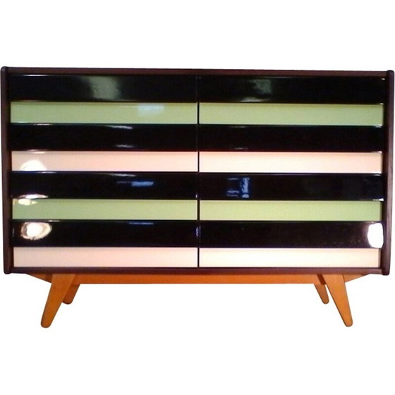 Image 1 of Retro vintage houten dressoir, gebeitst eiken, in groen en bruin van Jiří Jiroutka, 1960