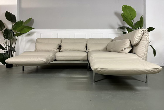 Image 1 of Rolf Benz Plura Leer Beige Designer Sofa Tentoonstellingsstuk