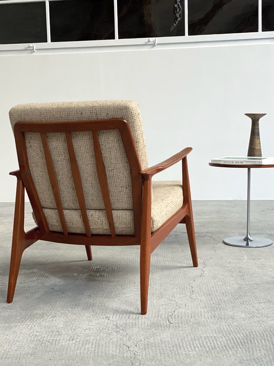 Image 1 of Teak houten bouclé fauteuil Schnittger meubel uit de jaren 1960