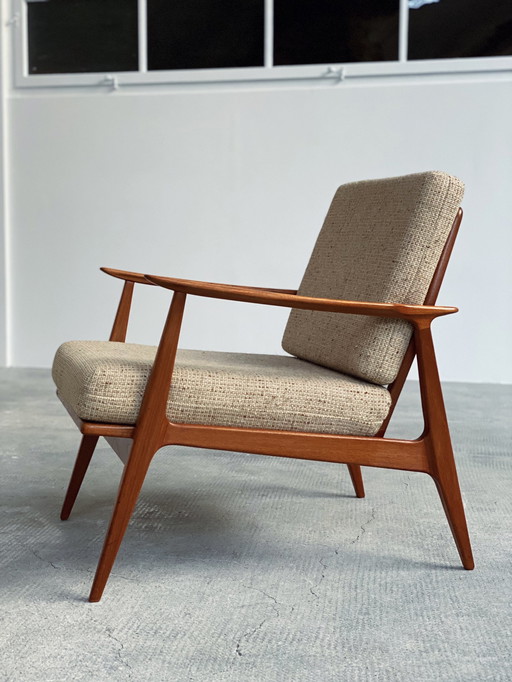 Teak houten bouclé fauteuil Schnittger meubel uit de jaren 1960