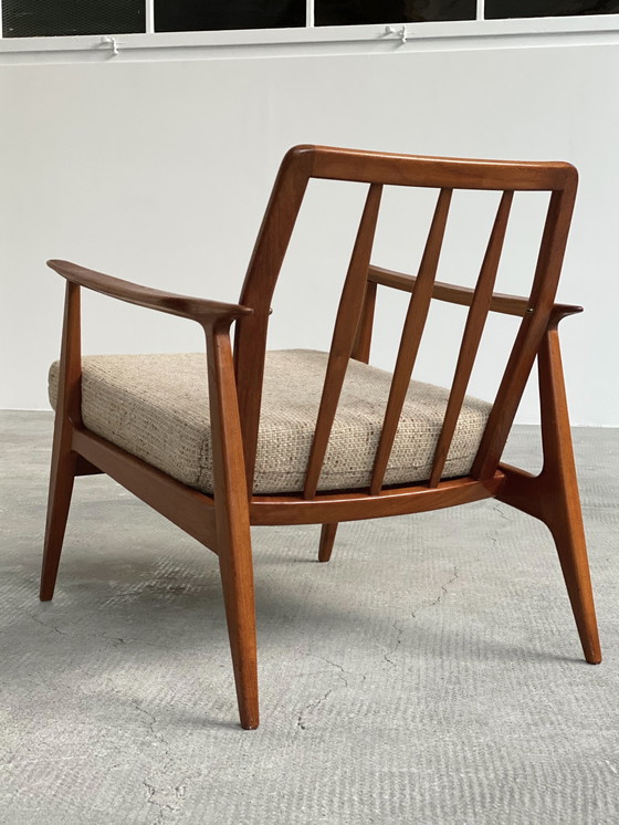 Image 1 of Teak houten bouclé fauteuil Schnittger meubel uit de jaren 1960