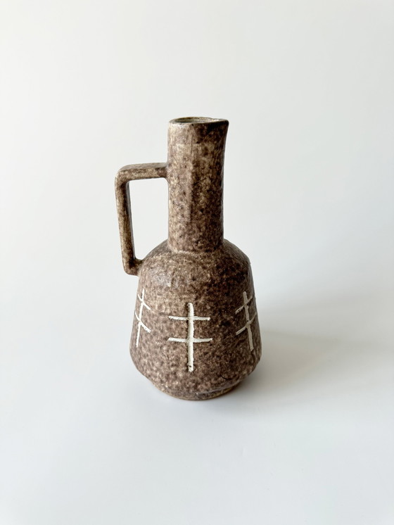 Image 1 of Schlossberg keramische kan met handvat, vet lavaglazuur, ingesneden decoratie, West-Duitsland, Wgp, Mid Century, jaren 1960