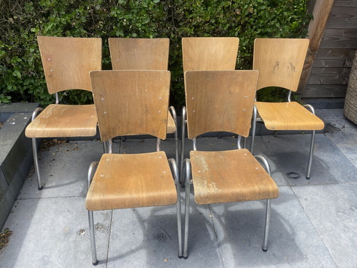 6x Vintage industriële schoolstoelen