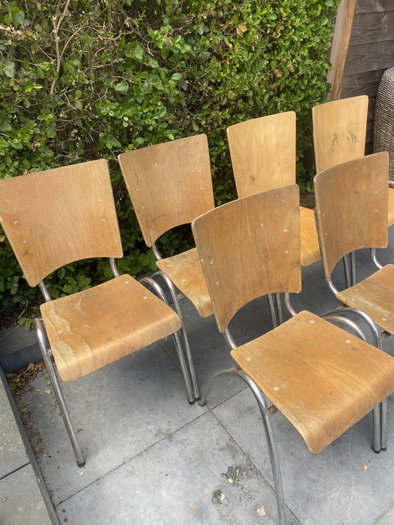 Image 1 of 6x Vintage industriële schoolstoelen