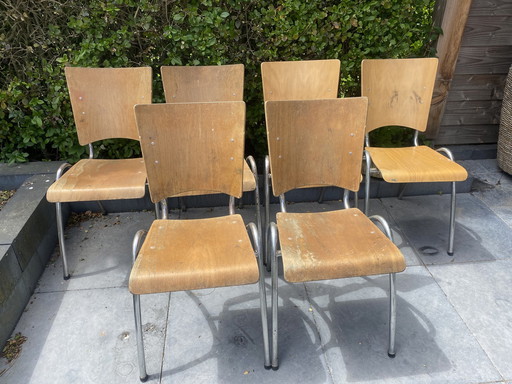 6x Vintage industriële schoolstoelen