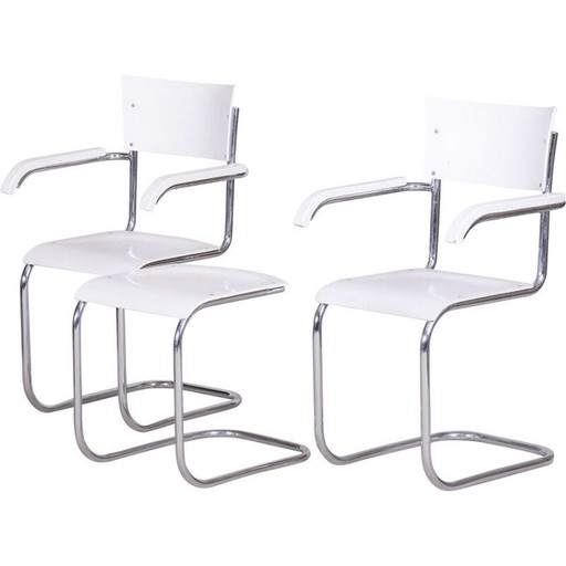 Paar vintage witte stoelen en kruk van Mart Stam voor Mucke Melder, jaren 1930