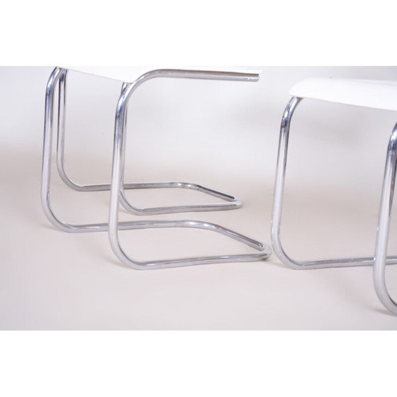 Image 1 of Paar vintage witte stoelen en kruk van Mart Stam voor Mucke Melder, jaren 1930