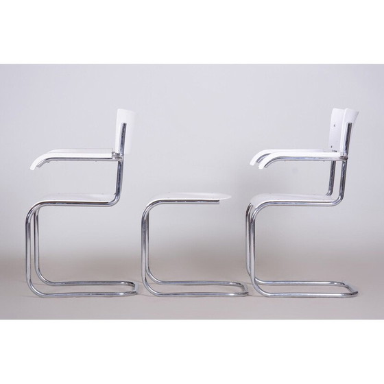 Image 1 of Paar vintage witte stoelen en kruk van Mart Stam voor Mucke Melder, jaren 1930