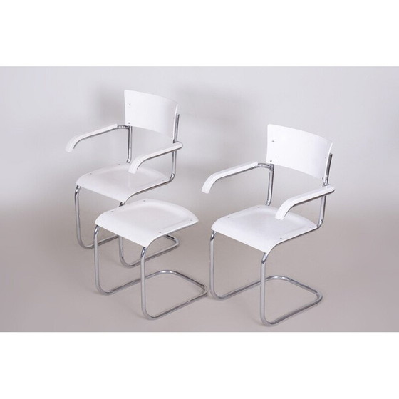 Image 1 of Paar vintage witte stoelen en kruk van Mart Stam voor Mucke Melder, jaren 1930